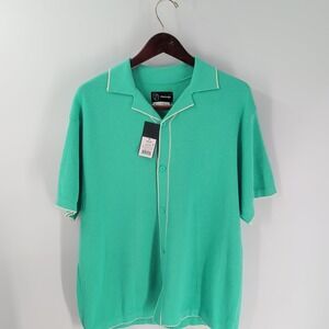 Original Use Knit Short Sleeve Collared Button up Shirt Tropical Green Size M